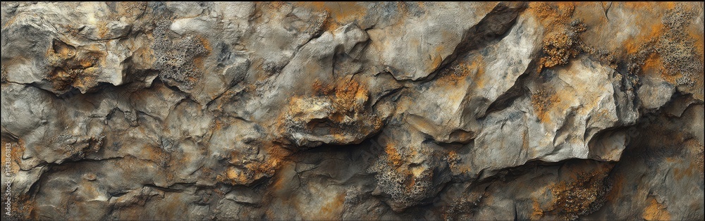 Poster exploring the intricate textures and colors of a rocky mountain surface found in nature