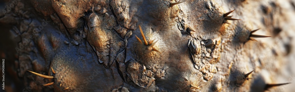 Poster unique texture of cactus surface captured in macro detail highlighting thorns and rugged skin qualit