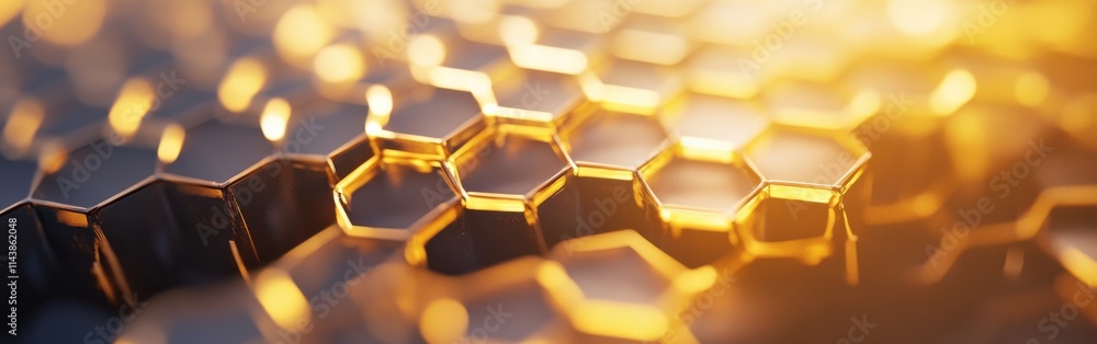 Aufkleber Exploring the intricate structure of honeycomb with golden tones and geometric shapes in a close-up view