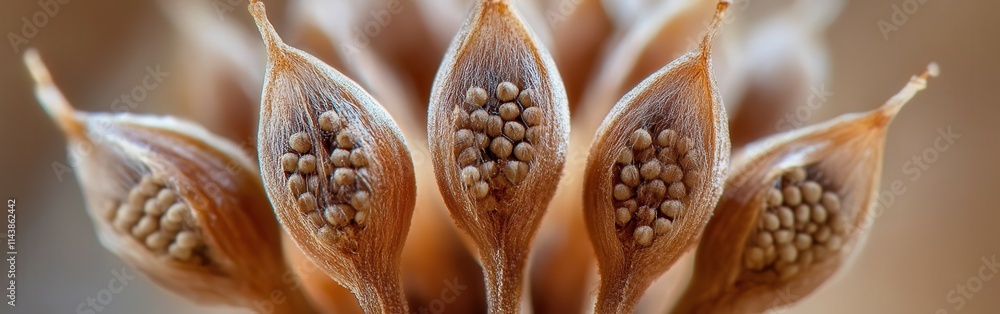 Poster Macro shot captures intricate details of a seed pod revealing its unique structure and fascinating textures