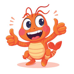 Obraz premium Shrimp cute cartoon giving thumb up vector on isolated white background