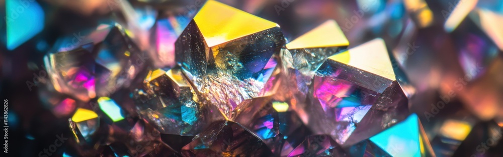 Aufkleber Macro shot of a crystal showcasing intricate geometric patterns and vibrant reflections