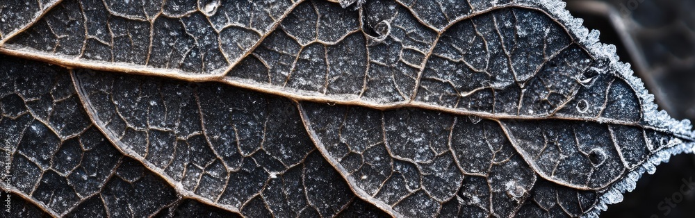 Aufkleber macro shot of a frozen leaf showcasing delicate ice patterns in winter