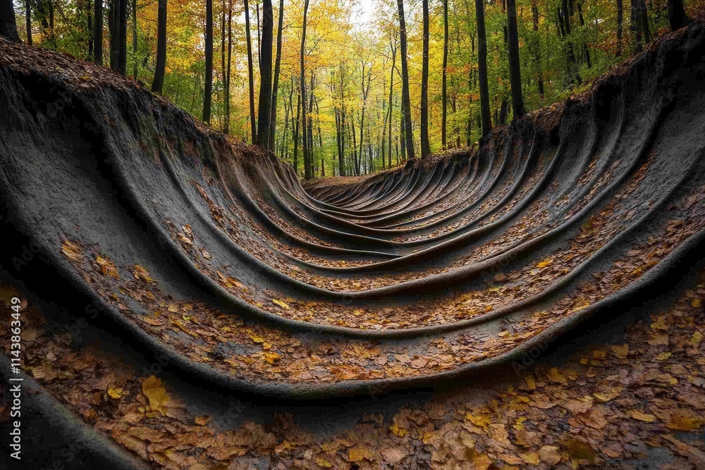 Aufkleber serene autumn scene in a forest with undulating landscape, vibrant fall foliage creating patterns in