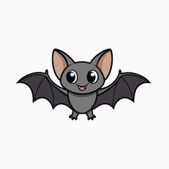 Black bat isolated on white background in a cartoon style