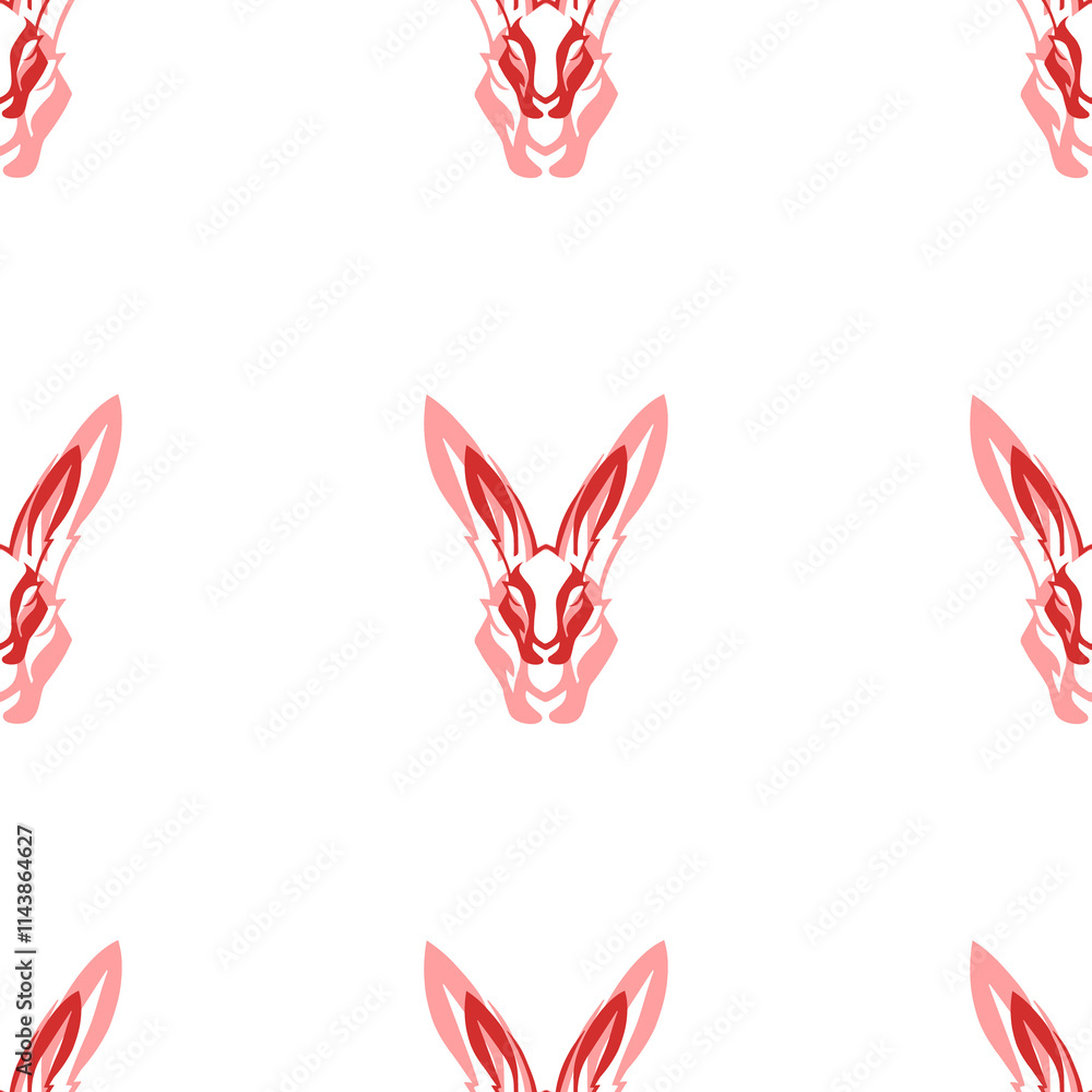Poster seamless pattern of large isolated red hare's head symbols. the elements are evenly spaced. illustra