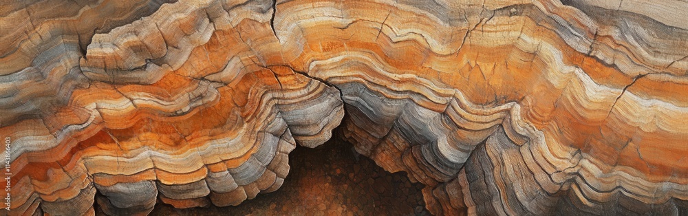 Poster intricate details of a split log showcasing growth rings and patterns in natural wood texture
