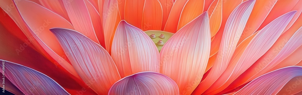 Poster Close-up view of a colorful lotus flower showcasing intricate details of its petals in a serene setting