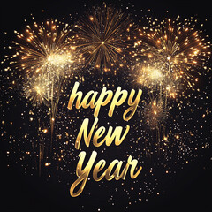 text happy new year in front of fireworks