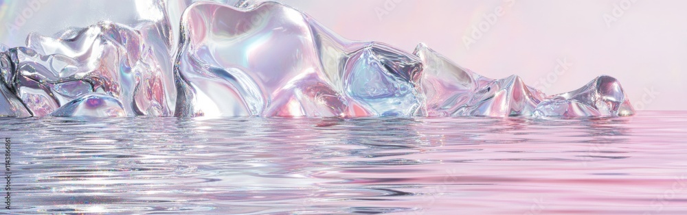 Aufkleber Shimmering reflections on a tranquil surface showcasing colorful translucent forms at dawn