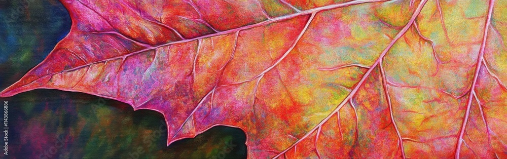Poster close-up view of a vibrant maple leaf showcasing autumn colors in natural light