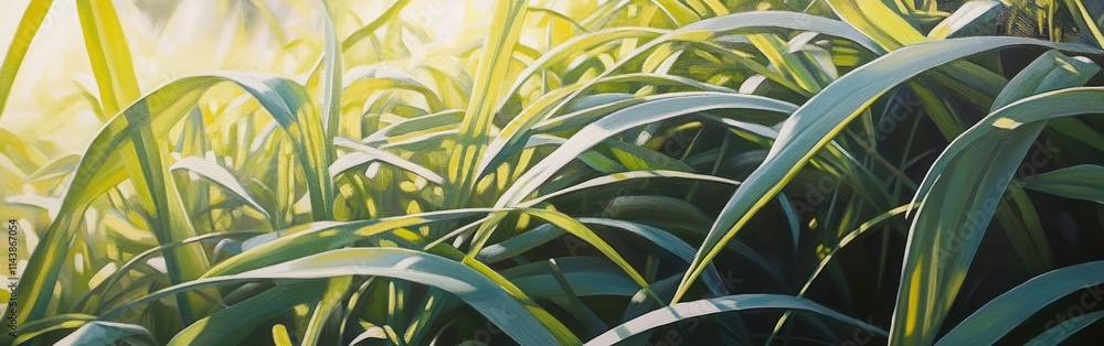 Poster detail of sun-drenched summer grass blades capturing the warmth and vibrancy of nature in a lush fie