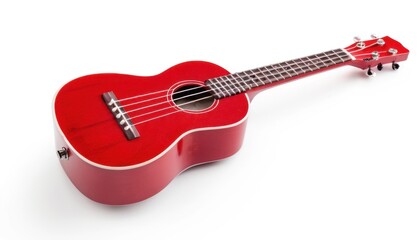 Vibrant Red Ukulele on White Background