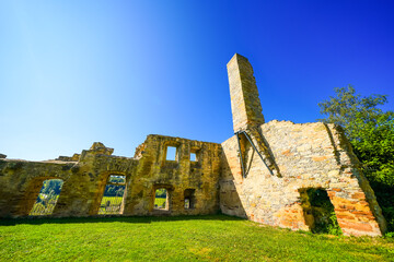 View of the Ober-Werbe monastery ruins and the surrounding landscape

