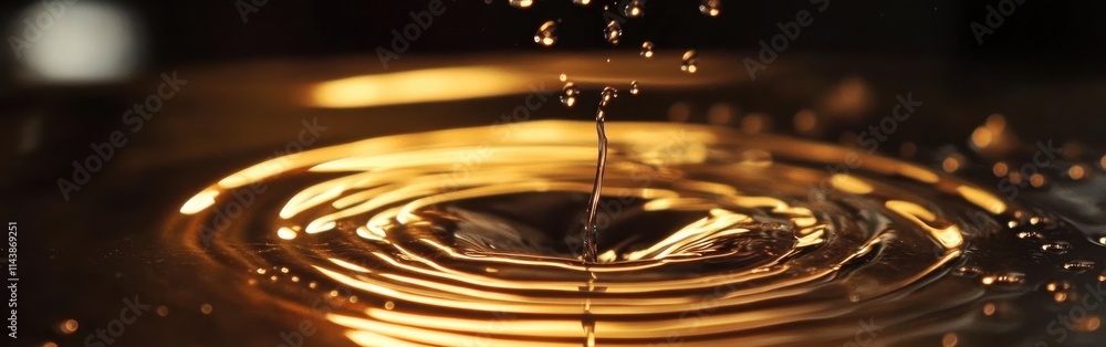 Poster close-up of water droplets creating tiny bubbles in a rippling surface at dusk