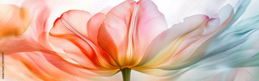 Poster close-up view of vibrant spring tulips showcasing delicate petals in a colorful array during sunny d