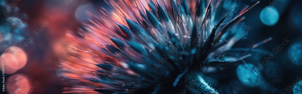 Poster close-up view of a vibrant thistle flower highlighting intricate details and textures amidst a color