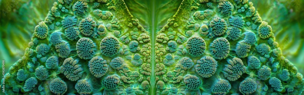 Poster Close-up view of a fern leaf revealing its intricate fractal structure in lush greenery