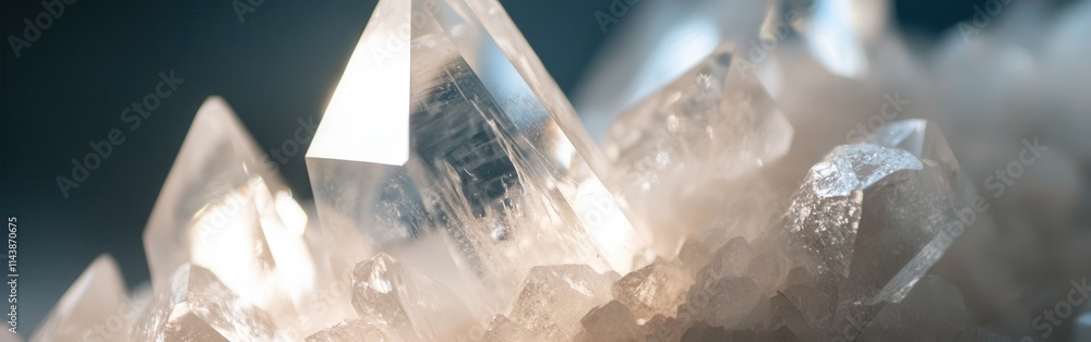Aufkleber close-up of sparkling crystal formations showcasing intricate light reflections in a serene backdrop