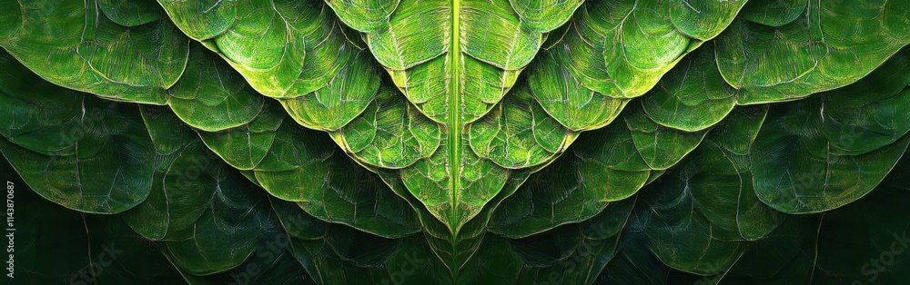 Poster close-up view of a fern leaf showcasing intricate fractal patterns and vibrant green hues