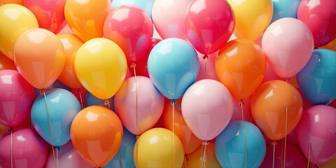 A vibrant collection of pastel and bright balloons, celebrating joy and festive occasions