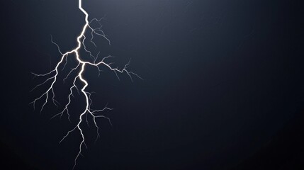 Isolated lightning strike on black background with dramatic effect