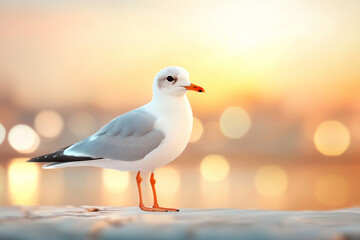 Seagull at Sunset with Soft Bokeh