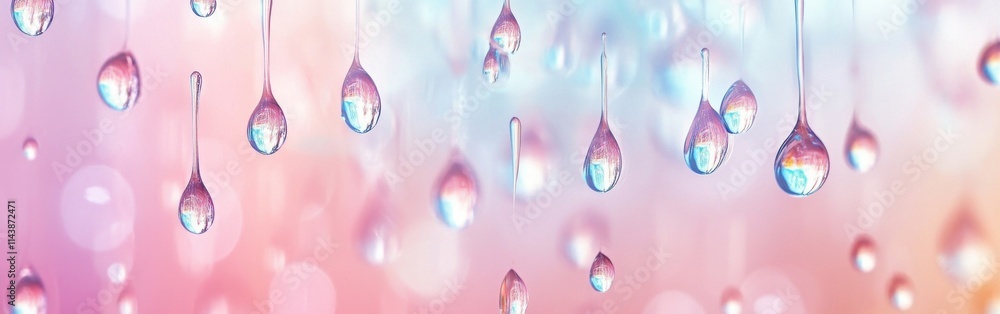 Aufkleber Cascading water droplets create a mesmerizing abstract wallpaper in soft pastel tones