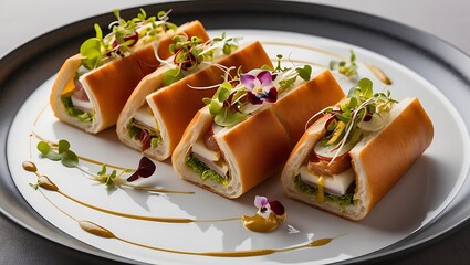 Elevate your visual storytelling with this stunning 8K ultra-realistic photograph of a tramezzini course. Impeccably styled with Michelin-star-level attention to detail, this image showcases of fresh.