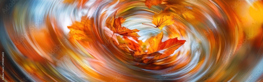 Poster swirling autumn leaves create a vibrant dance of color in the gentle breeze of a serene park
