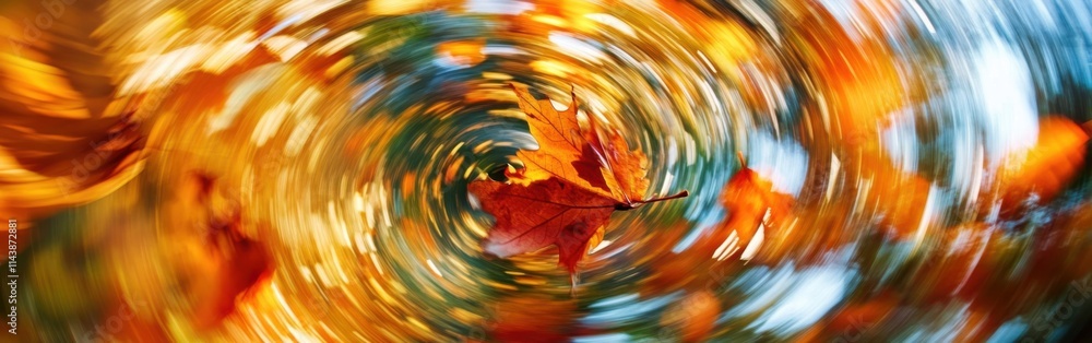 Poster Swirling autumn leaves create vibrant patterns in a colorful tapestry of fall
