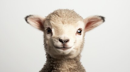Obraz premium Closeup of a baby lamb's face white background animal portrait