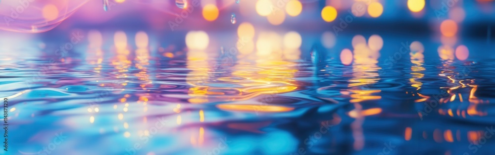 Aufkleber vibrant city lights reflected on serene water create a mesmerizing abstract pattern at night