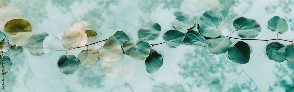 Poster colorful reflections of leaves in tranquil water create an abstract composition in nature