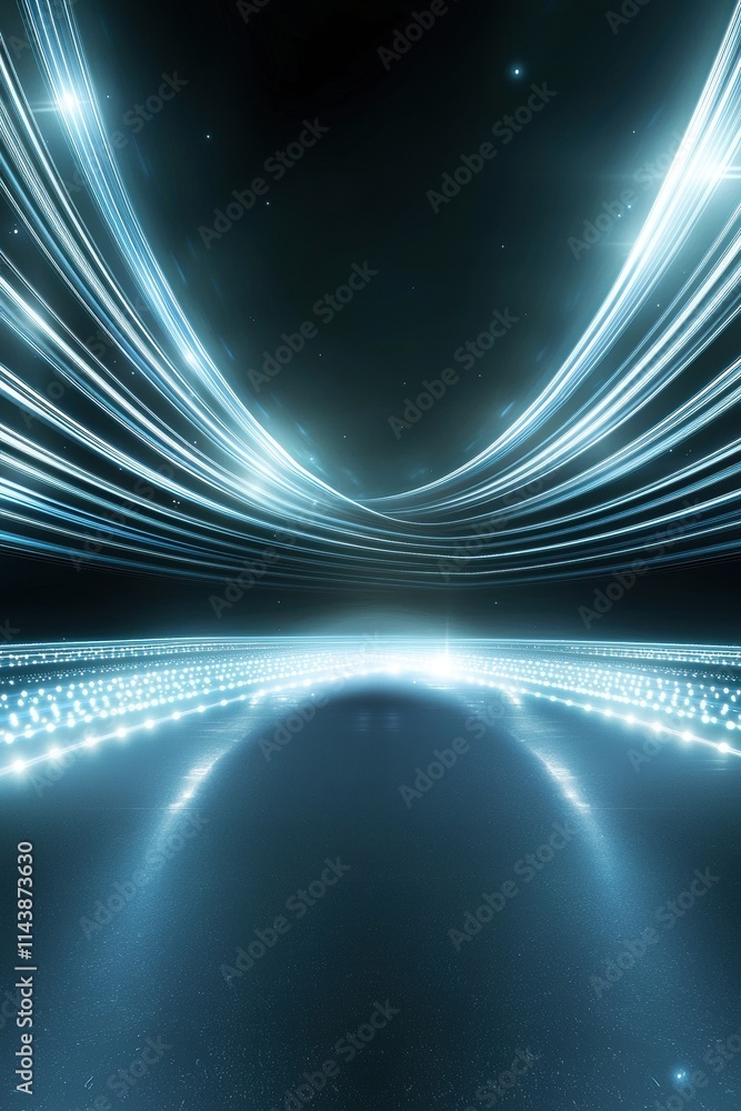 Poster dynamic light lines and reflections on black abstract background