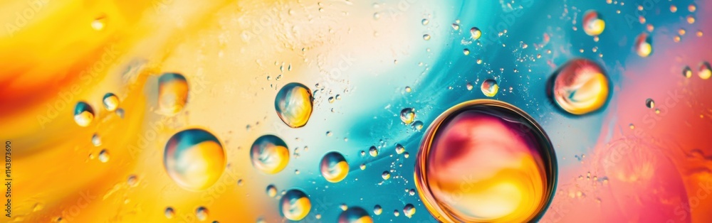Poster Swirling patterns of oil and water create vivid colors in a captivating abstract composition
