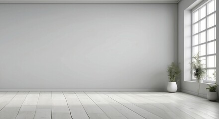 Minimalist Empty Room with White Walls and Wooden Floor