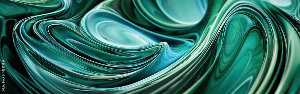 Poster Dynamic motion of abstract water quills in shades of green and teal creating a fluid composition