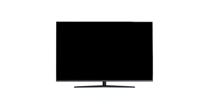 Modern TV black screen on transparent background. Cut out png