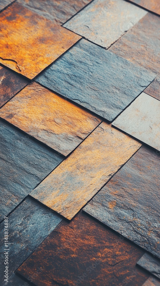 Poster Textured slate tiles with earthy tones complementing a rustic aesthetic in a close-up view