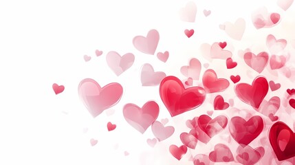 Abstract Background of Red and Pink Hearts Floating Against a Soft White Backdrop, Perfect for Valentine's Day, Romance Themes, or Love-Related Projects