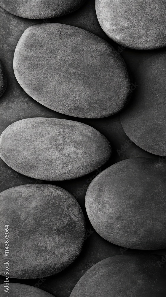 Poster Textured arrangement of smooth pebbles in monochrome showcasing natural shapes and patterns