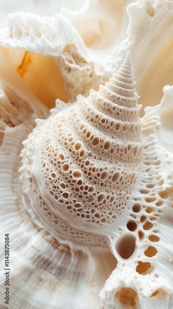 Poster detailed close-up of a textured seashell showcasing intricate patterns and natural beauty found on t