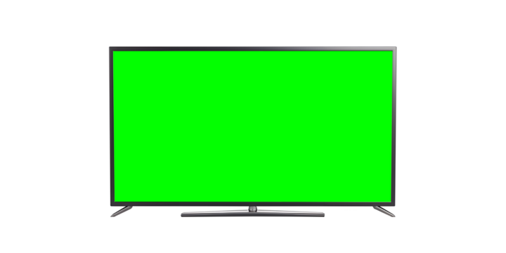 Modern TV green screen on transparent background. Cut out png