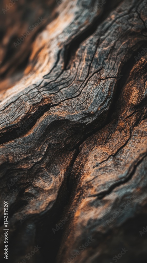Poster textured close-up of bark on an ancient tree depicting its intricate features and natural beauty