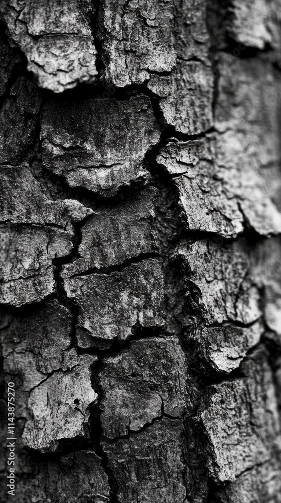 Poster close-up view of rugged old tree bark showcasing intricate textures and natural patterns under natur