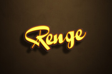 Yellow Neon Light Text Effect of Japanese name Renge on Golden background.