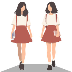 High School Female Students Walking and Talking.