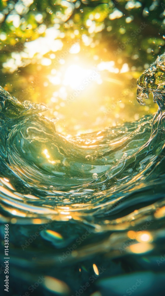 Poster Sunlight filters through shimmering water reflections creating a magical atmosphere in the late afternoon
