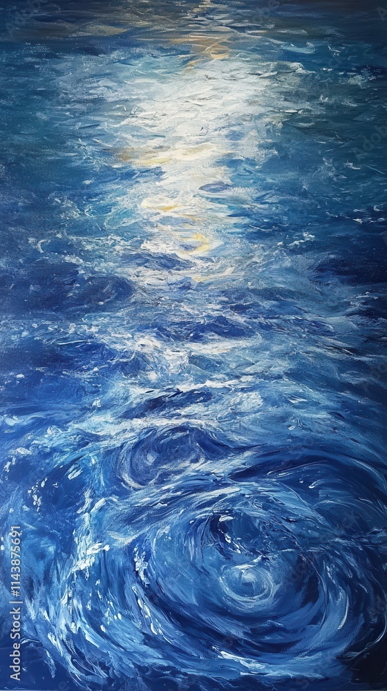 Poster Swirling currents and clear reflections create a mesmerizing pattern in serene water at twilight